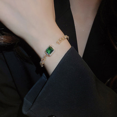 Pulsera Esmeralda Abierta de Lujo Ligero y Temperamento Sofisticado - Image 3