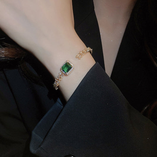 Pulsera Esmeralda Abierta de Lujo Ligero y Temperamento Sofisticado - Image 3