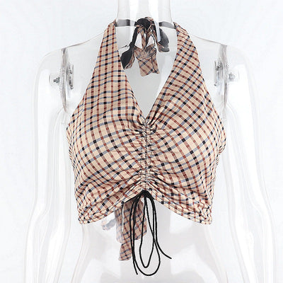 Top Halter Escotado con Cuadros y Cordones Ajustables - Image 12
