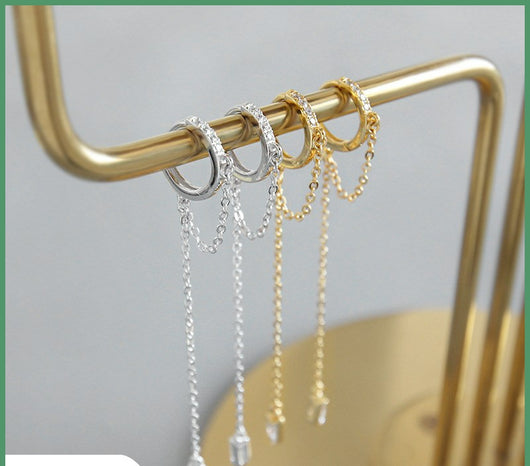 Aretes Largos de Diamantes Micro con Borla de Circonia - Image 7
