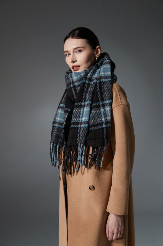 Bufanda Escocesa Azul Otoño Invierno - Estilo Europeo y Americano - Image 8