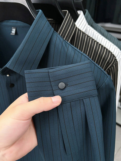 Camisa de Rayas Verticales para Hombre - Primavera y Otoño - Image 19