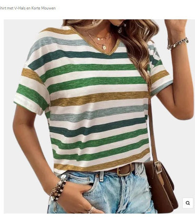 Blusa Casual a Rayas con Cuello en V y Manga Corta - Image 11