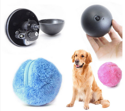 Black electric pet toy ball with four colorful plush covers in pink, lime green, yellow, and blue. - Image 4