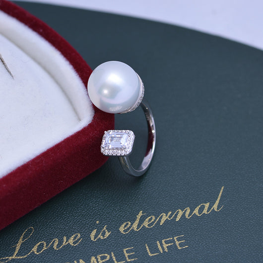 Anillo de Perla de Agua Dulce Blanca 12-13mm Plata 925 Estilo Cubo de Azúcar Ajustable - Image 16