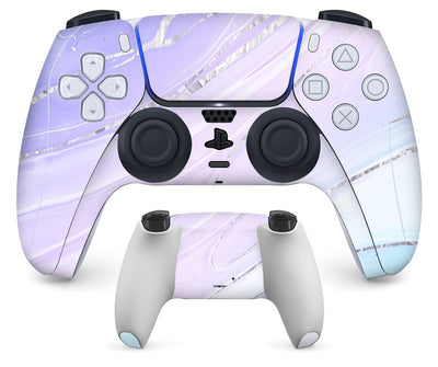 PS5 controller with a pastel marble sticker, showing the front and back views for anti-scratch protection. - Image 3