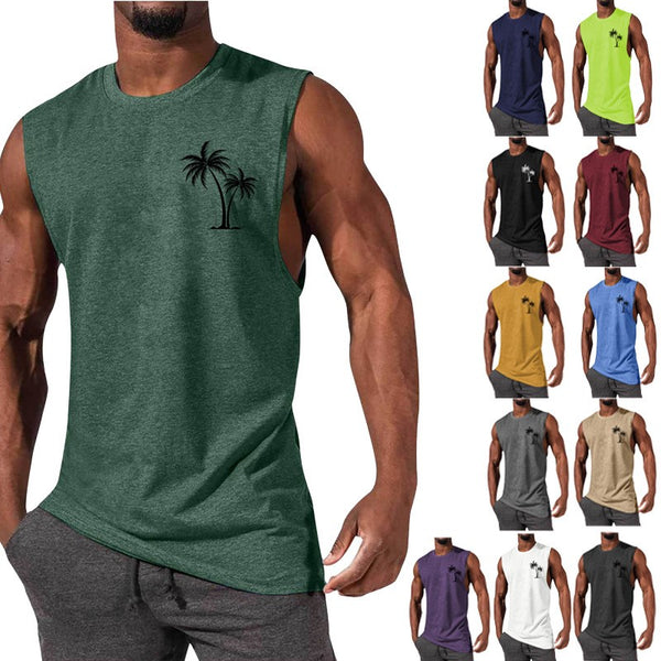 Musculosa de Playa con Bordado de Palmera - Camiseta Deportiva para Hombre
