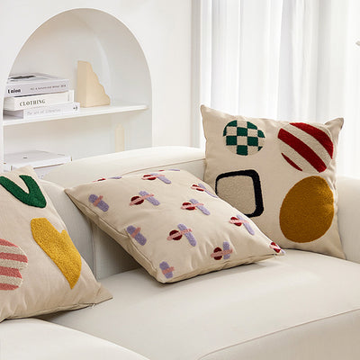 Funda de Almohada Lienzo Lavado con Diseño Geométrico Nórdico