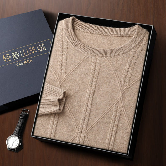 Suéter de Cashmira Trenzado con Cuello Redondo para Hombre - Colección Otoño Invierno - Image 5