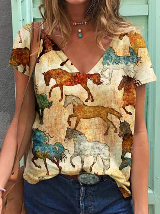 Playera Cuello V Estampado Retro 3D para Mujer - Image 22