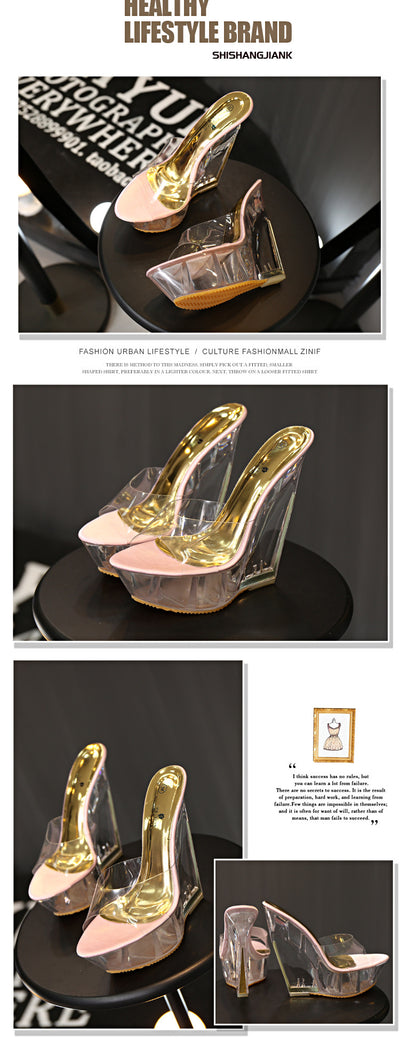 Zapatos Plataforma Cuña 15CM Cristal Transparente Impermeables para Mujer - Image 13