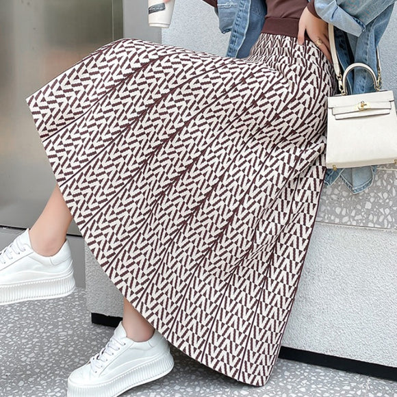 Falda Paraguas Estampada Cintura Alta con Hilo Core-spun