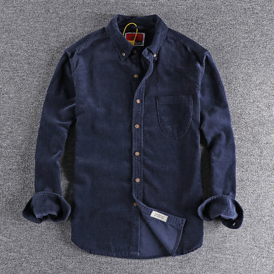 Camisa de Pana Manga Larga Retro con Combinación de Colores para Hombre - Image 4