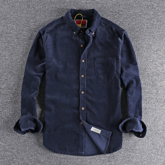 Camisa de Pana Manga Larga Retro con Combinación de Colores para Hombre - Image 4