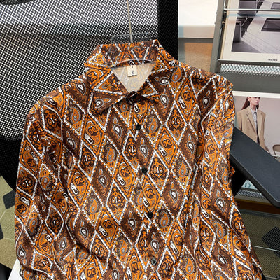 Camisa Floral Retro Hong Kong Estilo Diamante Manga Larga Oversize - Image 6