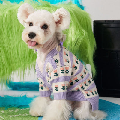 Cardigan Suéter para Perro con Flores Moradas - Image 6