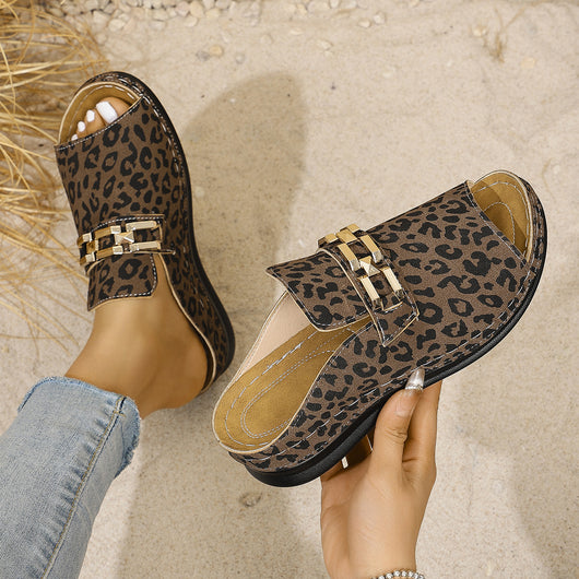Pantuflas Plataforma Cuña Plus Size Estampado Leopardo para Playa - Image 16