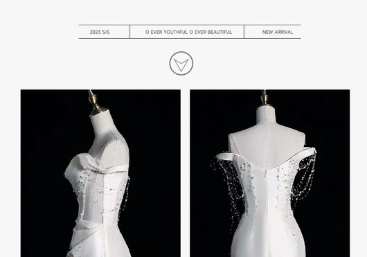 Vestido de Fiesta Satinado Hombros Descubiertos con Perlas - Image 11