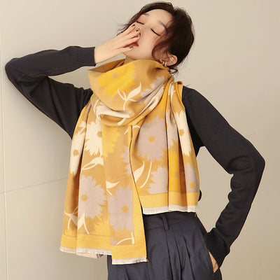 Chal Largo Cálido con Estampado de Girasoles para Cuello