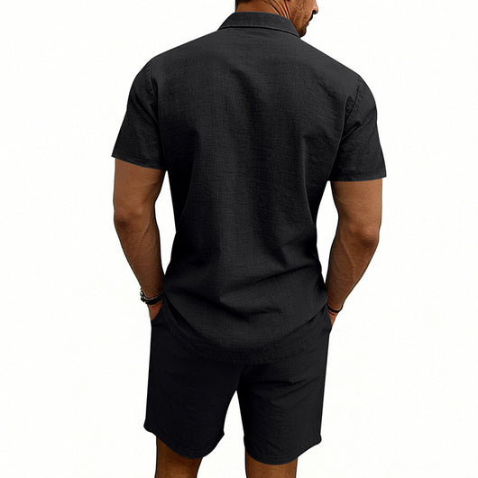 Conjunto de Shorts y Camiseta de Lino para Hombre - Ajuste Relajado - Image 31