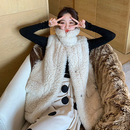 Chaleco de Cuero Oveja Piel Suave para Mujer - Otoño e Invierno Largo Medio