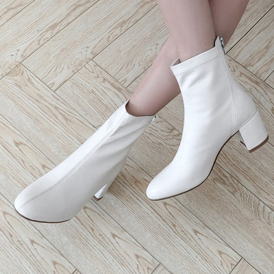 Botas Cortas de Cuero con Cierre Trasero y Tacón Robusto para Mujer - Image 11