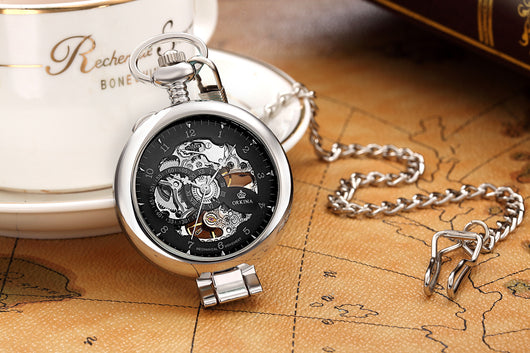 Reloj de Bolsillo Mecánico Manual Esqueleto con Grabado Romano - Image 11
