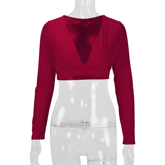 Blusa Manga Larga Entallada Cuello V Sexy para Mujer - Image 15