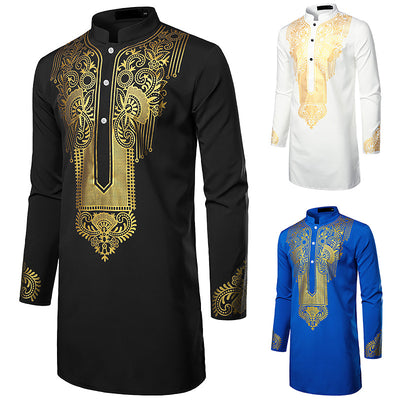 Camisa Larga Hombre con Estampado Africano y Símbolos Tótem