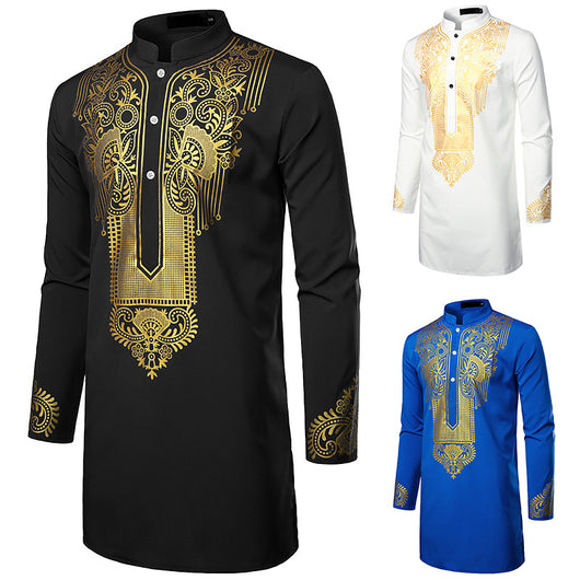 Camisa Larga Hombre con Estampado Africano y Símbolos Tótem