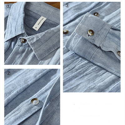 Camisa de Lino Manga Larga Suelta para Hombre - Image 12