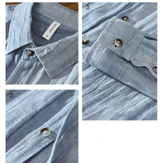Camisa de Lino Manga Larga Suelta para Hombre - Image 12