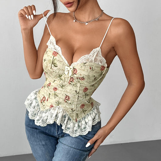 Top Encaje Jacquard Retro con Tirantes Finos y Detalles Sexy - Image 5