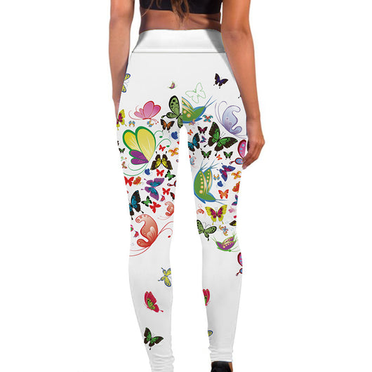 Leggings Yoga Cintura Alta con Estampado Floral Mariposa - Pantalones Slim Ajustados - Image 3