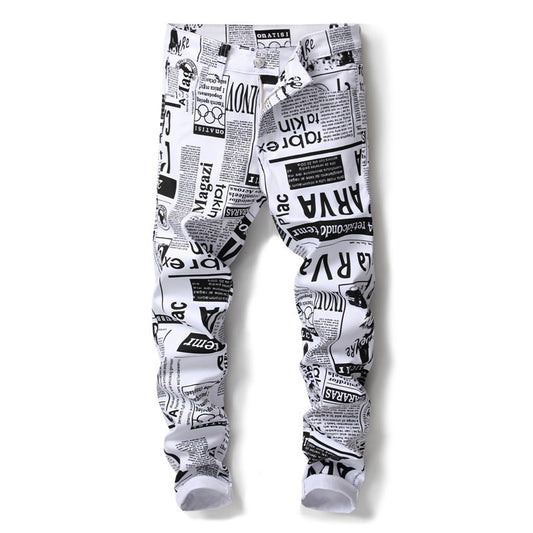 Jeans Blancos Ajustados con Letras Estampadas para Hombre