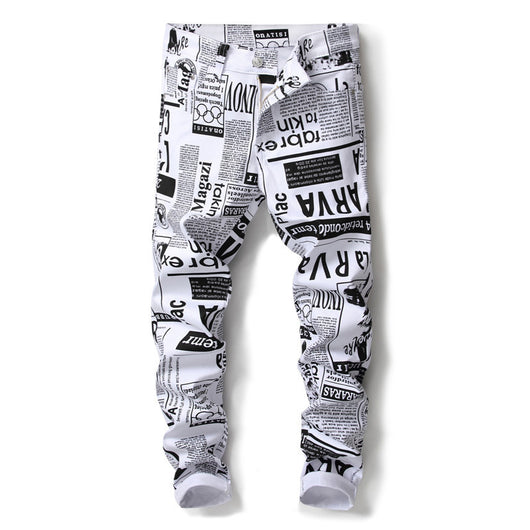 Jeans Blancos Ajustados con Letras Estampadas para Hombre