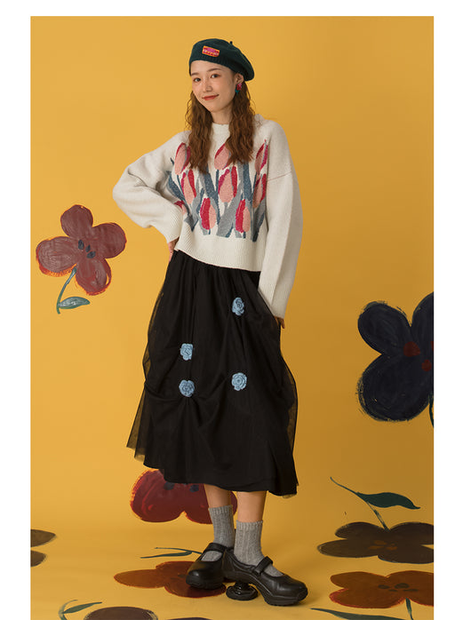 Suéter Holgado con Estampado Vintage de Tulipanes - Image 9