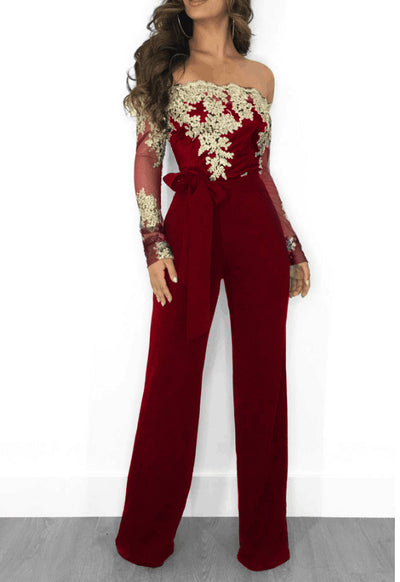 Jumpsuit de Pierna Ancha con Cuello de Encaje - Image 11
