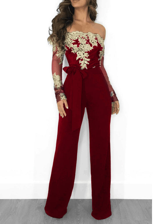 Jumpsuit de Pierna Ancha con Cuello de Encaje - Image 11