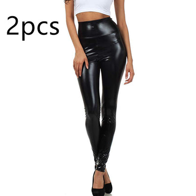 Pantalones de Cuero Brillante Cintura Alta para Mujer - Image 3