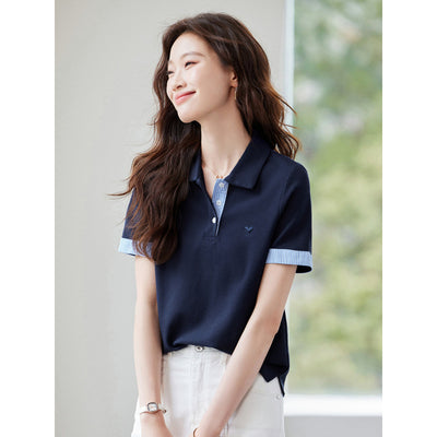 Blusa Estilo Americano Hombros Descubiertos Falsa Dos Piezas Manga Corta - Image 3
