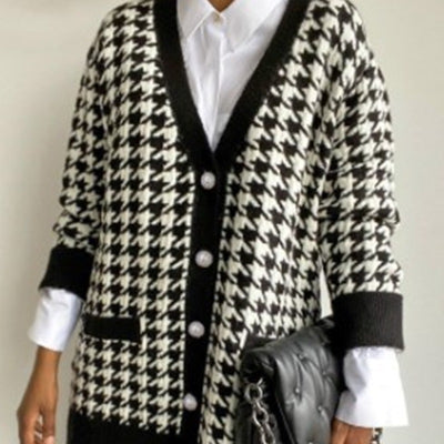 Cardigan Suelto Tipo Suéter Pied de Poule Casual Urbano - Image 5