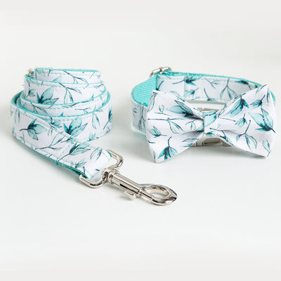 Collar y Correa para Perro Ajustable con Estampado de Hojas y Moño Personalizable