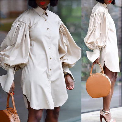 Vestido Camisero con Cuello Solapa y Mangas Abullonadas - Image 10