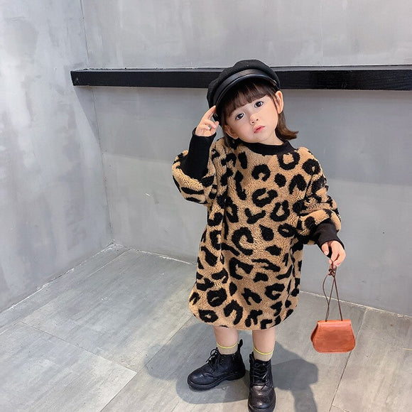 Blusa Infantil Estampado Leopardo Manga Larga Cálida en Cashmere