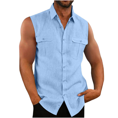 Camisa Hombre Algodón y Lino con Doble Bolsillo - Estilo Europeo y Americano - Image 3