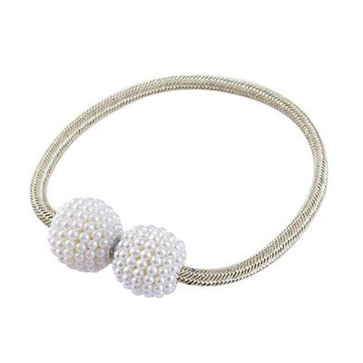 Magenta elastic curtain tieback with two white pearl-beaded spheres, designed to hold curtains elegantly. - Image 16
