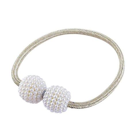 Magenta elastic curtain tieback with two white pearl-beaded spheres, designed to hold curtains elegantly. - Image 16
