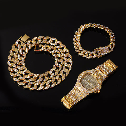 Juego de Cadena Cubana: Collar, Pulsera y Reloj - Image 5