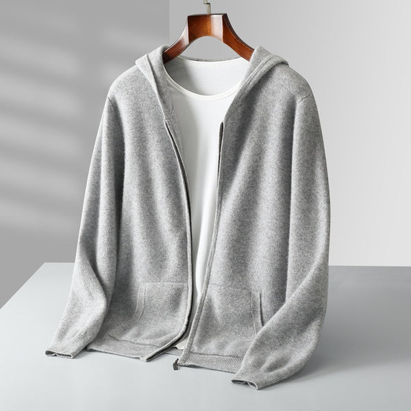 Cardigan de Lana con Cierre y Capucha para Hombre